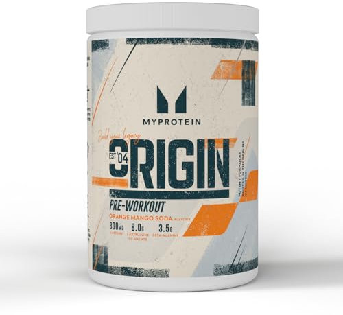 Myprotein Origin Pre-Workout-Pulver | 300 mg Koffein, L-Citrullin & Beta-Alanin | Leistungsstarke Pre-Workout-Formel | Orange-Mango-Limonade, 600 g wiederverschließbarer Wanne