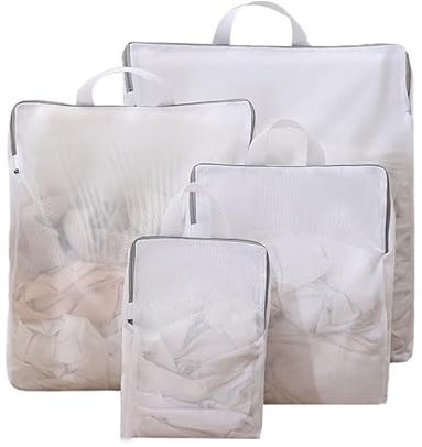 Mollyfox 4Pack Wäschesäcke mit Griffen mit Reißverschluss Wäschenetz für Waschmaschine Wiederverwendbare Wäschebeutel für College Wohnheim und Wohnung sac de rangement de voyage