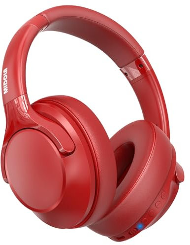 MIDOLA Auriculares Bluetooth sobre la oreja 68H Tiempo de reproducción 6 EQ Auriculares inalámbricos con micrófono HiFi Estéreo Plegable Ligero Deep Bass para Viajes Casa Oficina Teléfono Celular Rojo