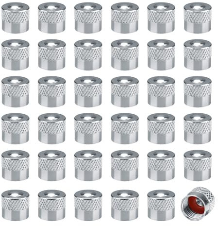 SPRHR 36 Piezas Tapones Valvula Coche de Cobre, Tapa de Válvula con Junta Anular de Goma, Adecuado para Coches, Bicicletas, Camiones, Motocicletas y Automóviles