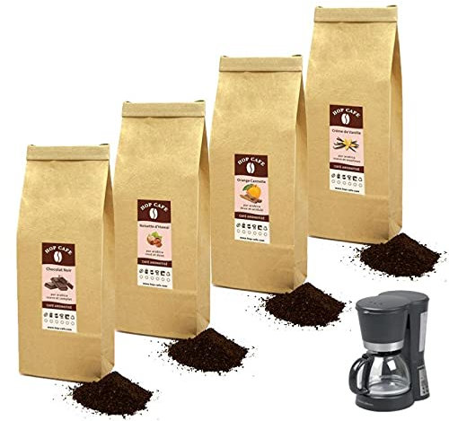 HOP CAFE - Offre Découverte Café Moulu Aromatisé - 4 x 125g - pour cafetière Filtre