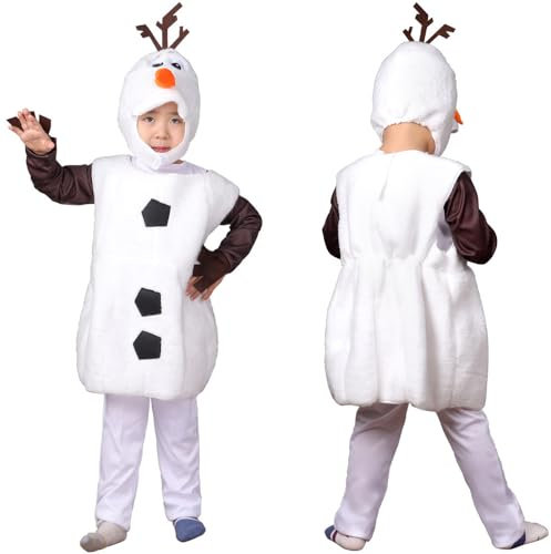 XehCaol Olaf Kostüm für Erwachsene Kinder Weiß Schneemann Onesie Relax Fasching Karneval Halloween Costume Cosplay (Kids, L)