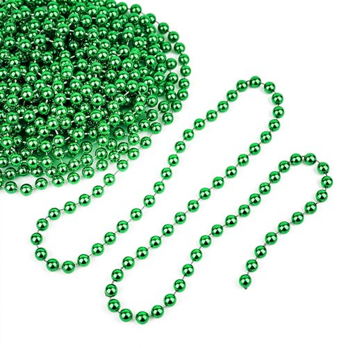 WedDecor 9 Metre Shiny Beaded Garland for Xmas Tree – Pearl String & Bead Chain, Artificial Pearl Tinsel for Xmas Hanging Ornaments, Garland Decor Supplies for Christmas, Valentine’s Day, Green