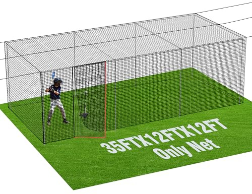 RIIFRILY Baseball and Softball Batting Cage Netting, 35'L, Black, HDPE #42 Net, 220 lbs Burst Strength, Enclosed with Door, Easy Installation, Ideal for Home Practice and Team Training