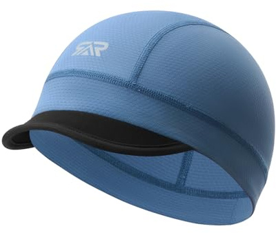Skull Cap with Sun Visor - Moisture-Wicking Beanie for Cycling, Hiking - Cooling Short Under Helmet Liner for Men & Women Navy Blue