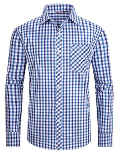 JupiterSecret Camisa Informal de Algodón a Cuadros para Hombre, Camisa de Traje, con Bolsillo en El Pecho