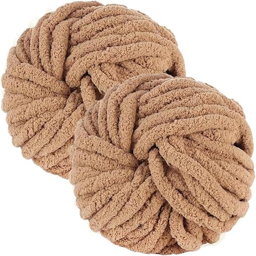 Bafeil Chunky Wool for Hand Knitting 250g x 2, Super Soft Thick Yarn | for Crochet & Knitting, 2CM Fluffy Chenille Yarn for Cosy Blankets, Scarves, Hats, Shoes, Bags, Arm Knitting, Brown