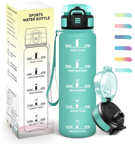 Mulbijeo Borraccia 1 Litro, A Prova di Perdite & Riutilizzabile, Borraccia Palestra, senza BPA, Bottiglia Motivazionale, Indicatore del Tempo, Borracce per Palestra, Ciclismo, Ufficio, Esterno