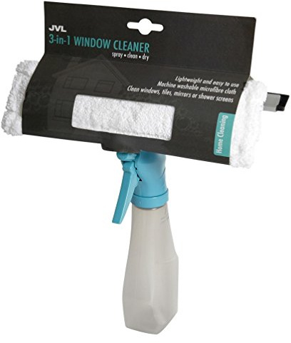 JVL Car Care Cleaning Range 3 in 1 Microfibre Window Cleaner with Spray Bottle, Teal/Grey