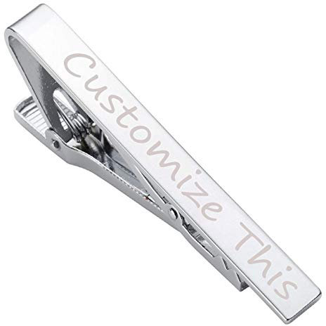 PiercingJ Personalized Gravur 1x 5.5cm Edelstahl Herren Dünn Skinny Krawattennadel Krawattenklammer Krawatten Bar Clips Tie Clip, Silber/Gold/schwarz (Silber, Front mit Gravur)