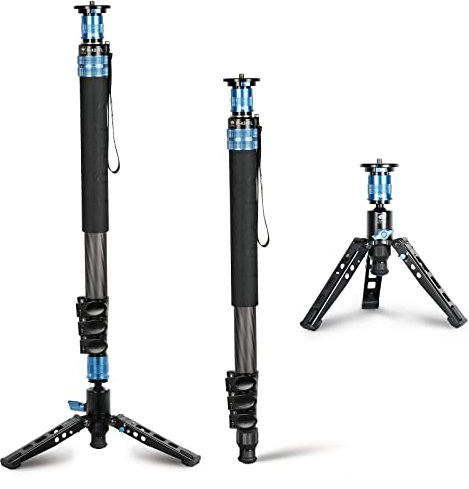 SIRUI P-424FL Kamera Einbeinstativ, 190cm Heavy Duty Carbon Fiber Foto Video Monopod, 4-Section Professional Mit Füßen, Modular 3 in 1, Quick Release Design, Max Load 12kg