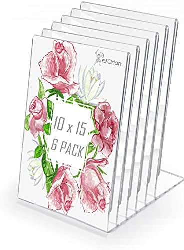 e!Orion Juego de 6 Soporte de sobremesa DE 10x15 cm, Portafotos de plástico Transparente, Idea para Hogar, Oficina, Bar y Restaurante (Vertical)