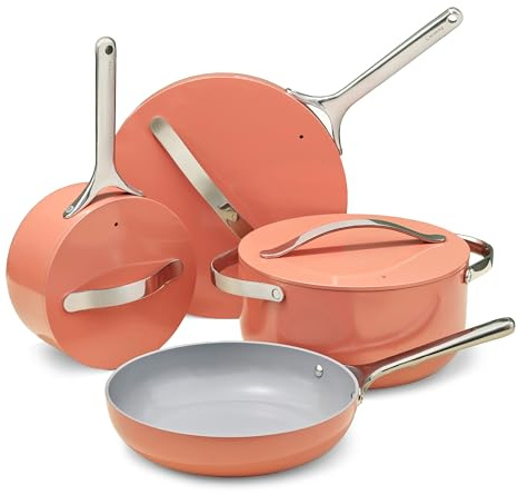 Caraway Nonstick Ceramic Cookware Set (12 Piece) Pots, Pans, Lids and Kitchen Storage - Oven Safe & Compatible with All Stovetops - Perracotta