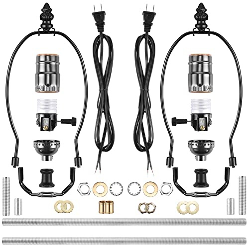 Canomo 2 Sets Lamp Making Kit Lamp Wiring Kit with 8 Inch Harp, 2 Pieces 12 Lamp Pipe, and All Parts Needed and Instructions for DIY Lamp Design or Repair, Black