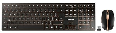 CHERRY DW 9100 SLIM, Wireless Desktop Set, UK Layout (QWERTY), Bluetooth & 2.4 GHz RF, Quiet Keys, Rechargeable, Bronze/Black