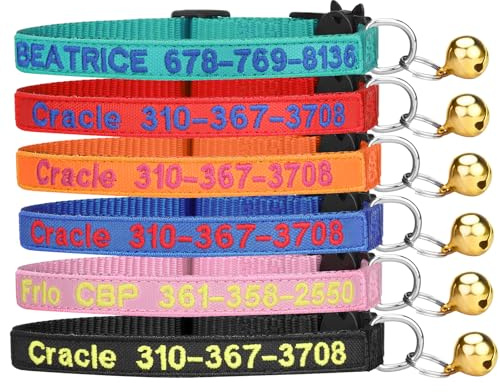 Collar de Gato Personalizado, Bordado con Nombre y número de teléfono, Collar de identificación de Nailon para Gato o Gatito con Hebilla de liberación de Seguridad y Campana