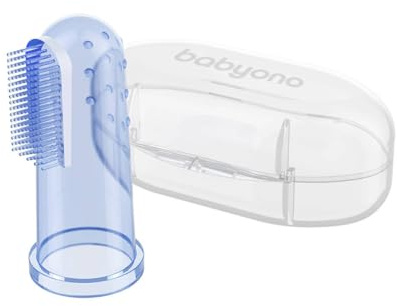 Babyono Baby Fingerzahnbürste Zahnbürste Silikon Finger Zähneputzen Zahnpflege Set Kindermundpflege mit Aufbewahrungsbox (Blau)