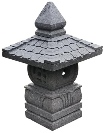 IDYL Stein-Laterne Lampe Yukimi aus Lavastein |frostfest |Höhe 50 cm | massives Naturprodukt | Dekorativ für Wohnraum/Winter-Garten/Teelicht geeignet