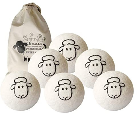 Luckyki Palle di essiccazione | 6 Essiccazione lana biologica naturale riutilizzabile,Forniture lavanderia comode per ridurre le pieghe, antistatico, ridurre tempo di asciugatura, assorbire