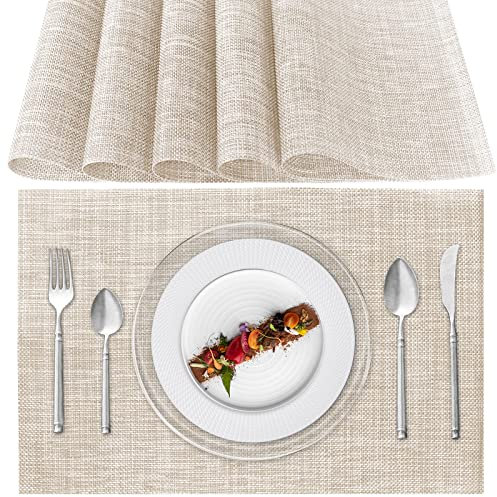 Tischsets Abwaschbar 6er Set, Platzset PVC Hitzebeständig rutschfest, Platzdeckchen für küche Speisetisch Hotel, 45x30cm (Beige)