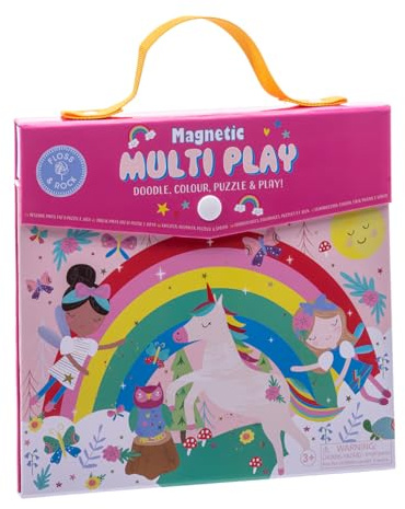 Floss & Rock - Rainbow Fairy Magnetic Multiplay - 4 Games in 1, Includes 4 Dry Wipe Pens, 20 Puzzle Pieces, Magnetic Play Pieces & Doodle Section - Age 3+