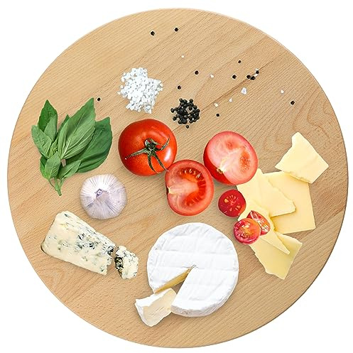 KADAX drehbare Servierplatte, Drehteller aus natürlichem Holz, antibakterielle Drehplatte, klingenfreundlicher Servierteller, Snackteller zum Servieren (ø 40cm)