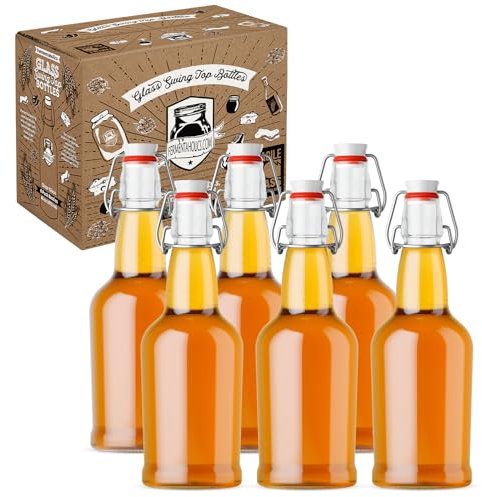 Fermentaholics Bottiglie in vetro trasparente con tappo basculante, confezione da 6, include 6 bottiglie in vetro con tappo a scatto, ermetiche e ad alta pressione per imbottigliamento e fermentazione