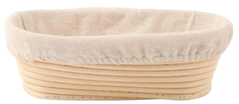 Long panier à pain ovale en rotin fait à la main avec doublure en lin et tissu (ovale 25 x 15 x 8 cm)