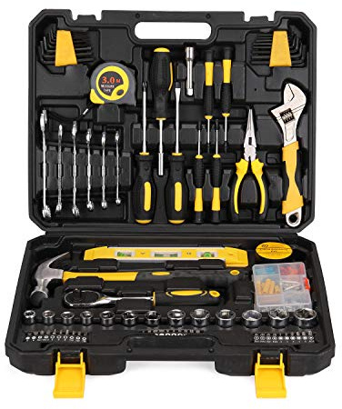 HUIOP 108pcs Juego de Herramientas de 108 Piezas, Herramientas de Mano para el hogar, combinación de Herramientas de reparación automática, Caja de Herramientas