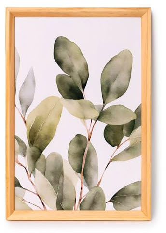 Trä inramad väggkonst | botanisk bladkonst | 3-pack eller enkel ram | A3 storlek 42 x 29 cm | Inget plexiglas | Neutral | eukalyptus (furu träram, (set med 3) | A3| 40 x 30 cm, gröna blad