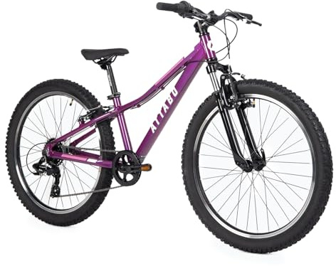 ATTABO Mountain Bike per Bambini MTB JR Bici Bambini con Telaio in Alluminio 12 Bicicletta Montagna con Ruote da 24 con Regolabile 8 velocità Deragliatore Colore Viola