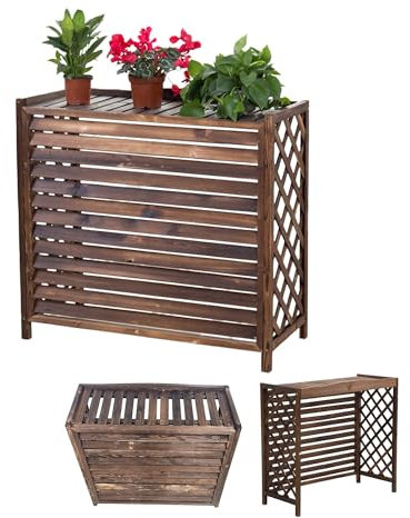 AutmDizyne Funda Aire Acondicionado Exterior Vallas De Madera Balcon Privacidad Cubre Aire Acondicionado Exterior Madera Anticorrosión Protector Aire Acondicionado Exterior Soporte para Plantas