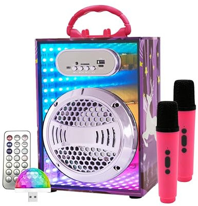 Karaoke Per Bambini 2 Microfoni Wireless - Cassa Bluetooth bambina | Canta Tu Karaoke Bambini | Karaoke Con Microfono Bambina | Luce USB | Lettore USB e SD | Radio FM | Modulatore Di Voce | 20W
