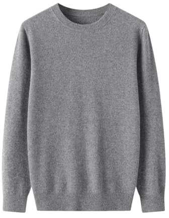 Maglione da uomo in 100% lana merino, a maniche lunghe, lavorato a maglia, a girocollo, stile casual, grigio, XL