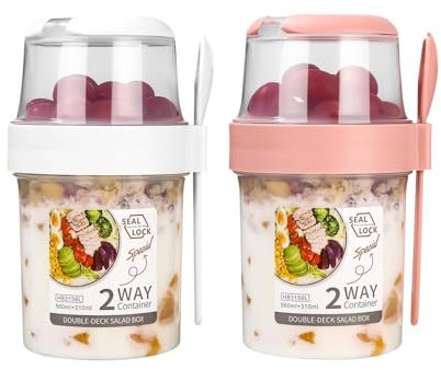 Youery 2 Pièces 2 en 1 Coupe de yaourt, 310 ml + 560 ml, Pot yaourt avec cuillère,Tastes à céréales à yaourt, Gobelets à Céréales Double Couche, pour L'éCole, Le Travail, Les Voyages