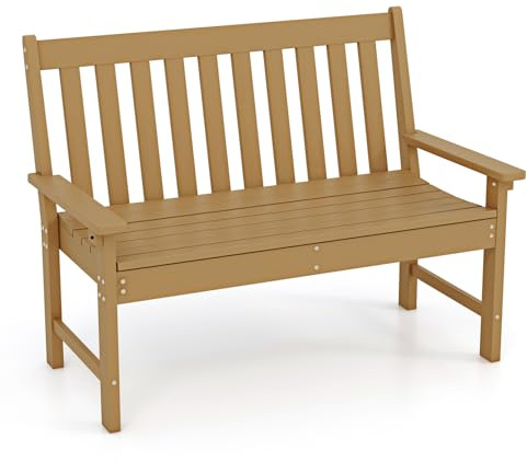 COSTWAY Trädgårdsbänk väderbeständig, allväderssbänk av HDPE, parkeringsbänk för 2–3-sits, balkongtank kan belastas upp till 320 kg, terrassbänk för trädgård, balkong och terrass, 132 x 65 x 91 cm
