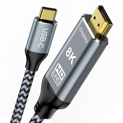 Augusplay Câble USB C vers HDMI 2.1, 8K@60Hz 4K@240Hz Type C vers hdmi High Speed Cable, HDR HDCP 2.3 Thunderbolt 4/3 vers HDMI Cable Compatible with iPhone 15 Pro MacBook Pro/Air UHD TV Monitor, 1M