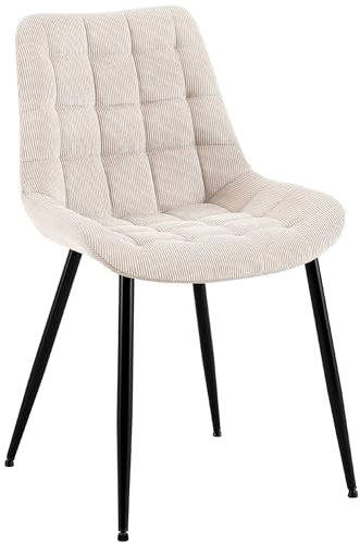 CLP Esszimmerstuhl Sardna, Küchenstuhl gepolstert mit gestepptem Cordbezug, Polsterstuhl mit Metallgestell bis 150 kg belastbar, Farbe:Creme
