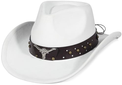EOZY Suede Cowboy Hats for Men and Women Cowgirl Hat Roll Brim Adjustable Western Cowboy Hat with Leather Belt