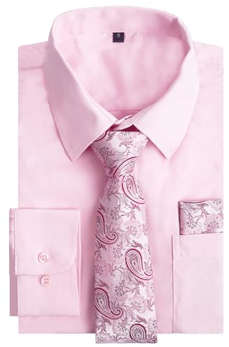 Alizeal Conjunto de corbata y pañuelo de bolsillo para hombre | Camisa de vestir de manga larga, con botones, ideal para bodas formales e informales de negocios