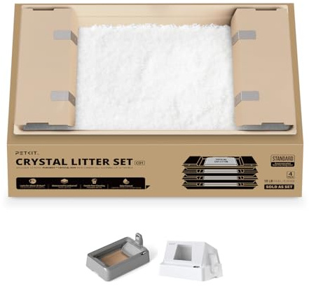 PETKIT Crystal Cat Litter with Tray, Compatible with Purobot Crystal Duo Self Cleaning Cat Litter Tray, Non-clumping, Dust-Free, Mess-Free, Odour Control, 4 Packs