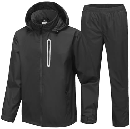 JACKETOWN Mens Raincoat Golf Waterproof Jacket & Trousers Packable Rainwear | Taped Seam, Hood,Reflective Strips, 5 Pockets, Windproof, Breathable for Fishing,Hiking Camping Cycling Outdoor Work S-3XL