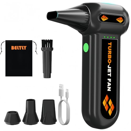 BELTLY Super Powerful Compressed Air Duster, Rechargeable Duster Blower with LED Light, 4-Gear Adjustable 150000RPM Brushless Motor, Mini Blower for Computer, Keyboard, Outdoor, House and Car (Black)