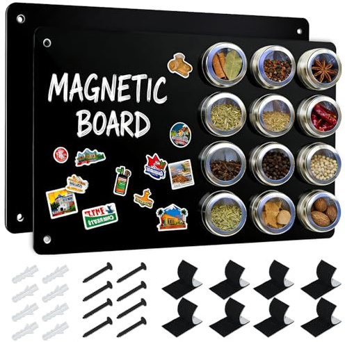 2 stycken magnettavlor, 42 x 30 cm magnetisk anslagstavla, magnetisk metalltavla för foton och semestermagneter, liten magnetisk väggtavla i metall för kontor, kök och barnrum (svart)