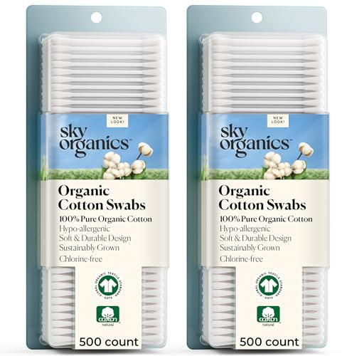 Sky Organics - Organic Cotton Swabs, 1000 ct. - Ultra Soft Tips - Strong & Durable - Hypoallergenic - Chlorine Free - Sustainable - Natural, Vegan & Cruelty Free - Skin Care & Self Care
