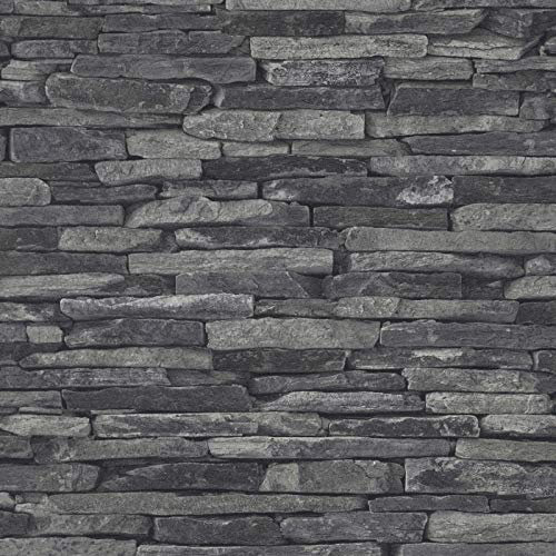 Papier peint intissé brique pierre imitation Tapisserie salle de bain 914224 91422-4 A.S. Création Best of Wood`n Stone 2nd Edition | Gris/Noir/Anthracite | Rouleau (10,05 x 0,53 m) = 5,33 m²