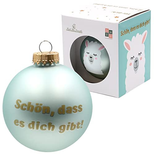 Dekohelden24 Christbaumkugel mit Lama, Motiv: Schön, DASS es Dich gibt, Größe ca. 8 cm.