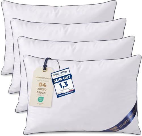 Utopia Bedding Prydnadskuddar 30 X 50 Cm, 4 Pack, För Säng Och Soffa | Innerkuddar, kuddfyllningar, soffkuddar, prydnadskuddar, fyllning av ren polyester, mikrofiberöverdrag