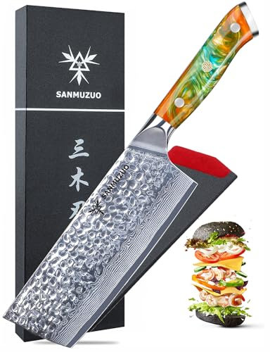 SANMUZUO 18 CM Coltello Nakiri Professionale - Forgiato 67 Strati Damasco in Acciaio e Resina Maniglia - Serie YAO