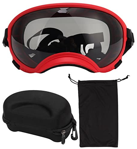VBESTLIFE Hundebrille, Winddicht, UV-beständig, Staubdicht, Verstellbarer Riemen, Langlebige Hundesonnenbrille für Große Rassen (Roter Rahmen und Schwarze Schutzbrille)